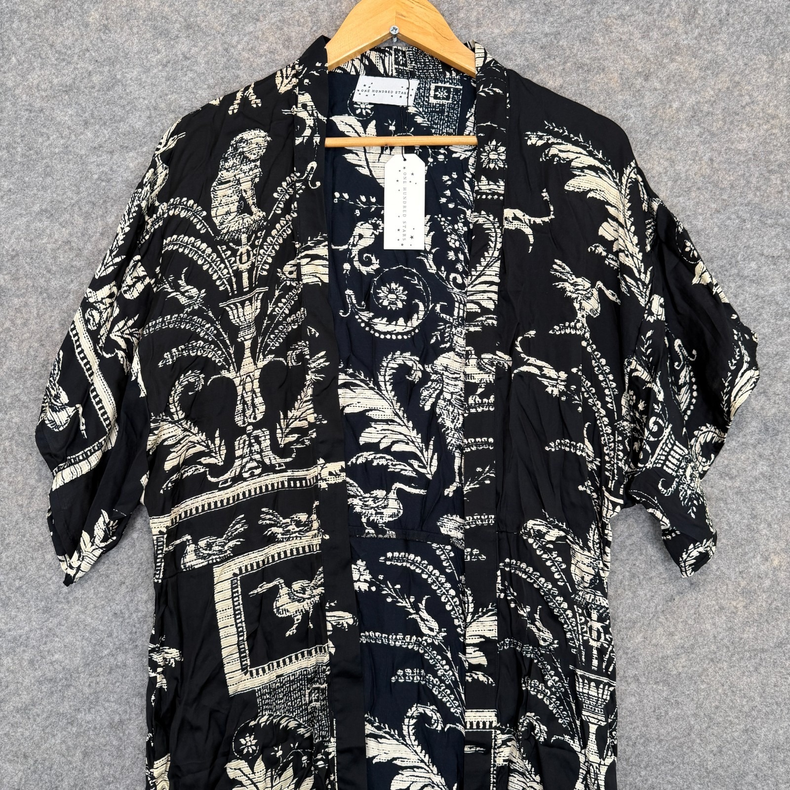 One Hundred Stars Vintage Demask Midi Kimono Jacket Os Cupro Modal Black Japan — image 2 of 8